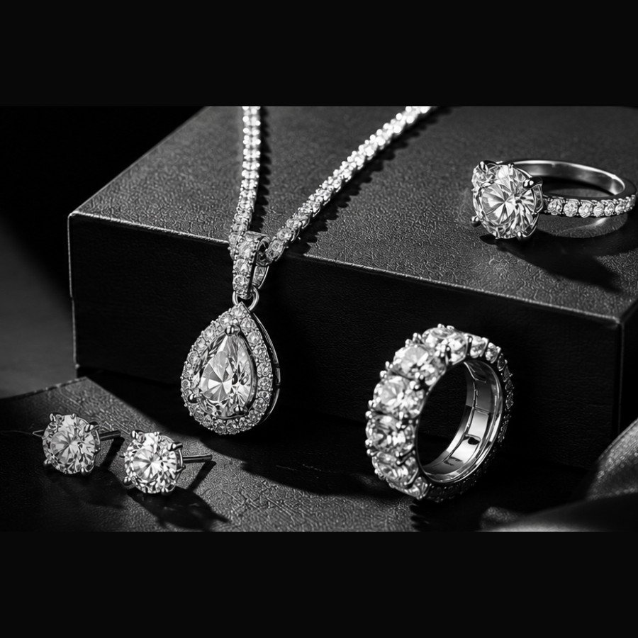 Vienna Pavé Halo Jewelry Set
