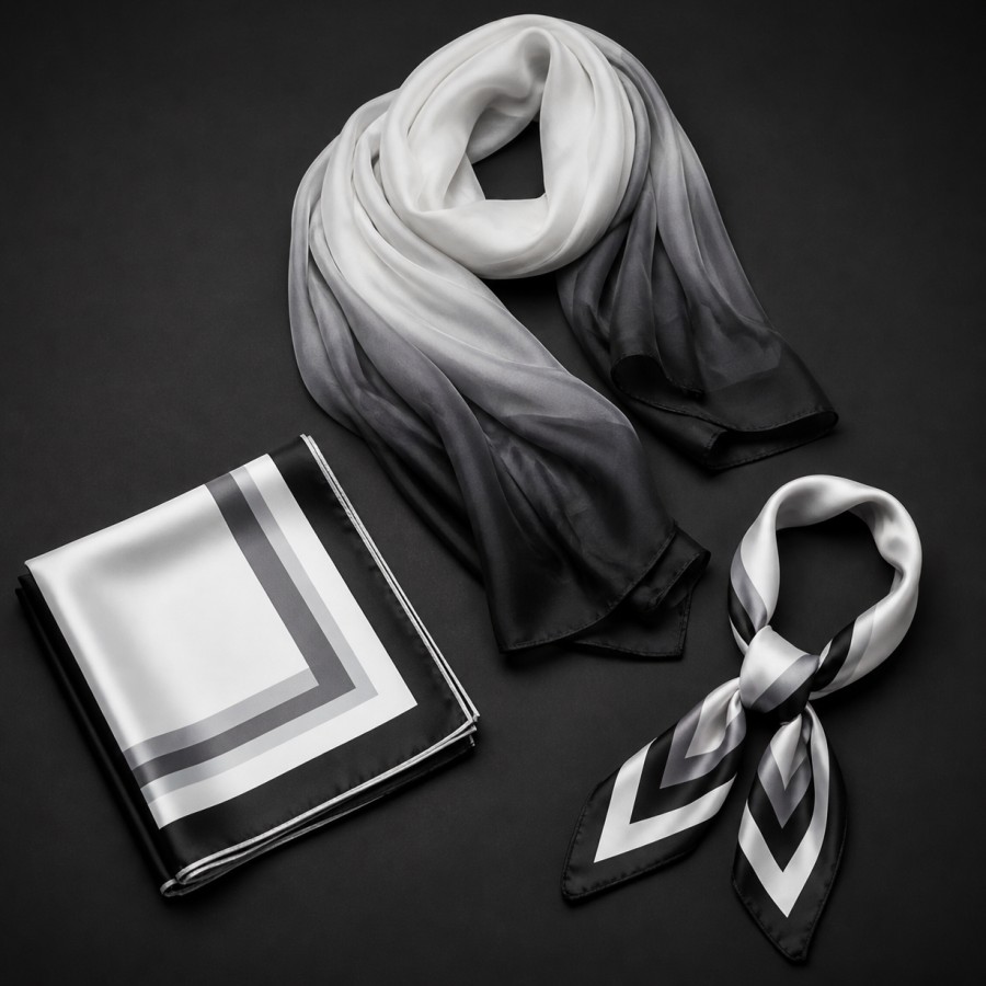 Ivory Botanical Satin Scarf