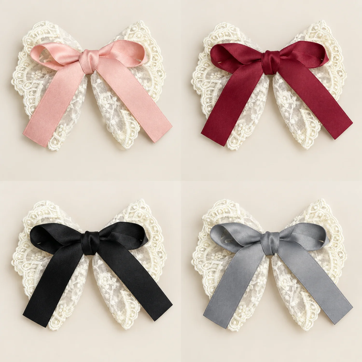 Elegant Lace Bow Hair Clip for Women & Girls (Pack of 4)