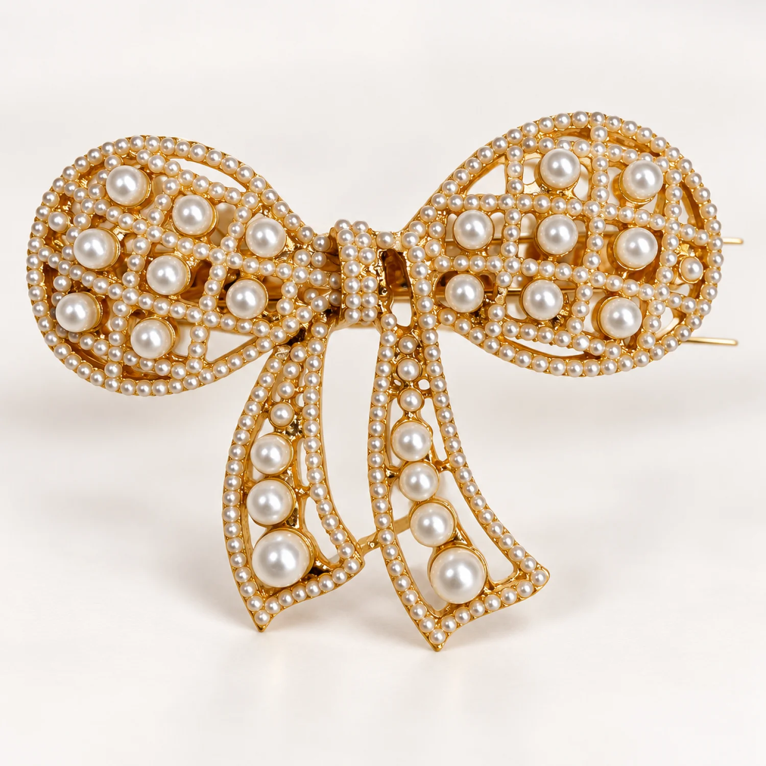 Gold Pearl Bow Hair Clip for Women – Elegant Vintage-Inspired Pearl Statement Hair Accessory